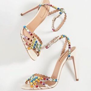 AQUAZZURA Tequila Crystal Embellished Sandals Rainbow 38